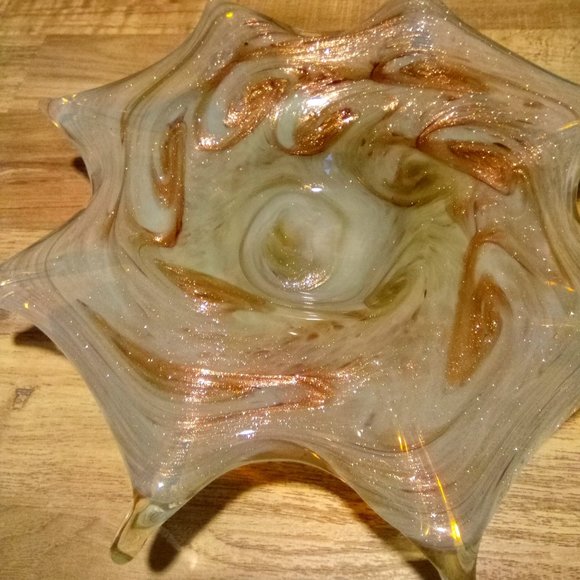 Vintage Mid-Century Modern Murano Art Glass 'Starry Nights' 8-Point Bowl